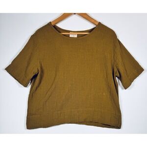 Curator SF Top Womens Medium Brown Gauze Minimalist Oversized Boxy Short Sleeve
